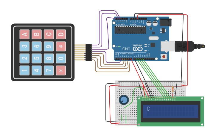 Circuit design Guia 2 LCD teclado | Tinkercad