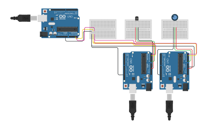 Circuit design Master and slaves - Tinkercad
