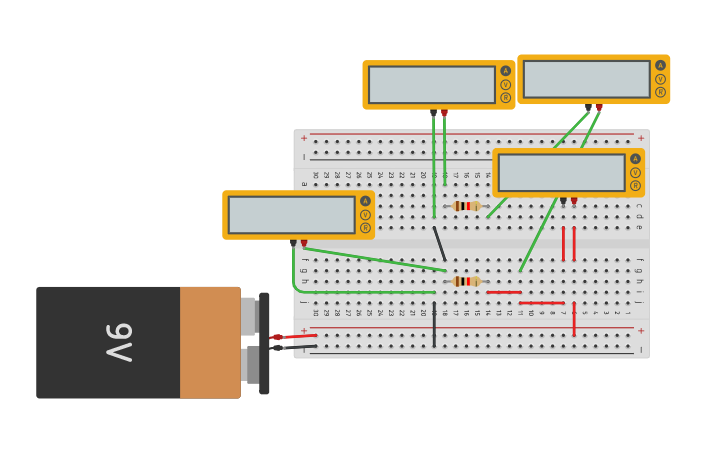 Circuit design measuring current Lab 5 parallel resistors - Tinkercad
