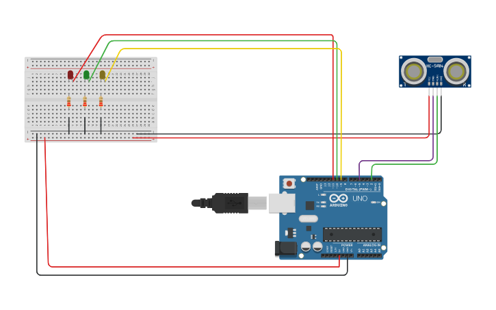 Circuit design sensor ultra sonido - Tinkercad
