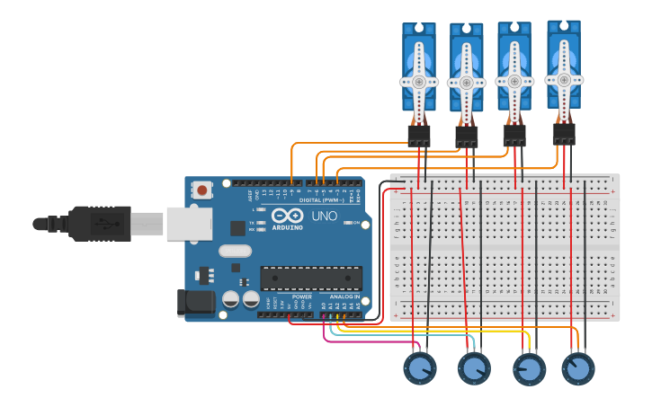 Circuit design Robotic Arm PSR K2G6 - Tinkercad
