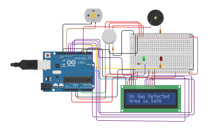 Circuit design LPG gas leakage detector - Tinkercad