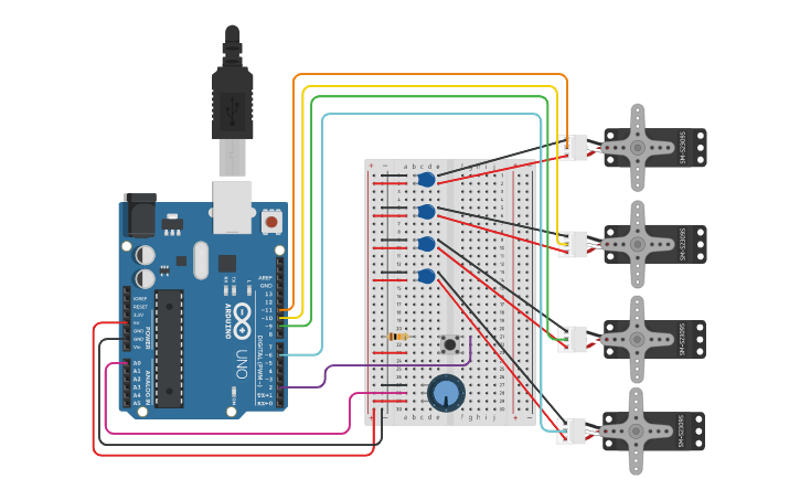 Circuit design Arduino Challenege Robot Sample 1 | Tinkercad