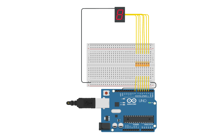 Circuit design Interfacing 7 Segment display - Tinkercad