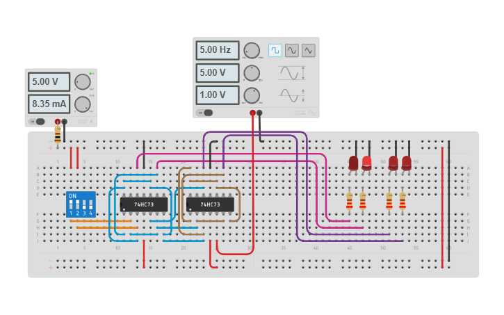 Circuit design Binary Up Counter - Tinkercad