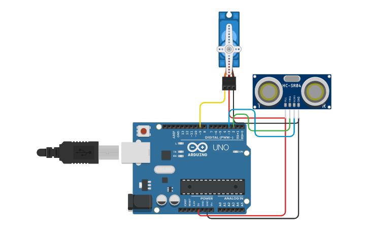 Circuit design Arduino radar - Tinkercad