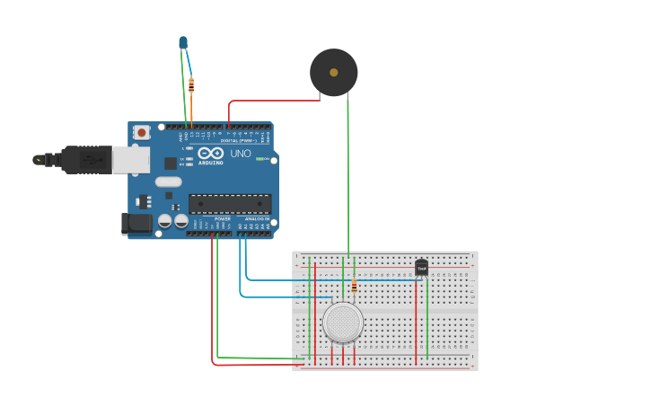 Circuit design fire alarm system project - Tinkercad