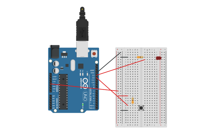 Circuit design Copy of Pulsador y LED | Tinkercad