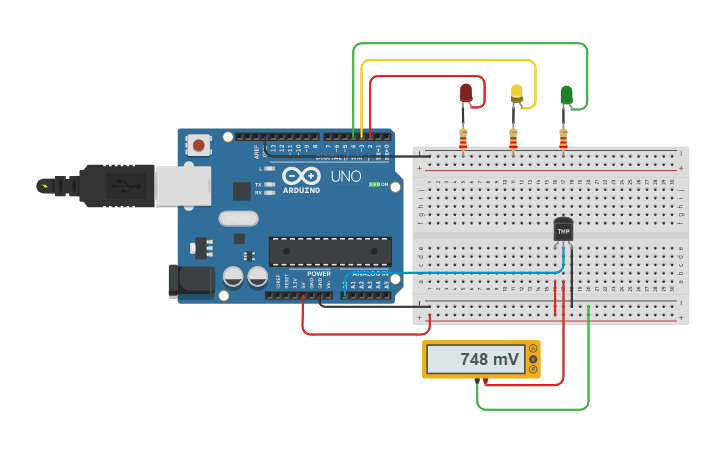 Circuit design LM35 TMP sıcaklık sensörü | Tinkercad