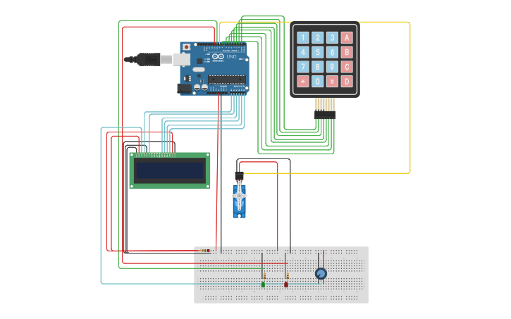 Circuit design Door_Opening_Sys(with keypad lcd and led) - Tinkercad
