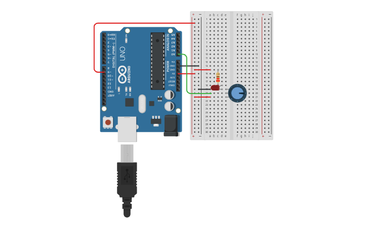 Circuit design Analog in, out serial - Tinkercad