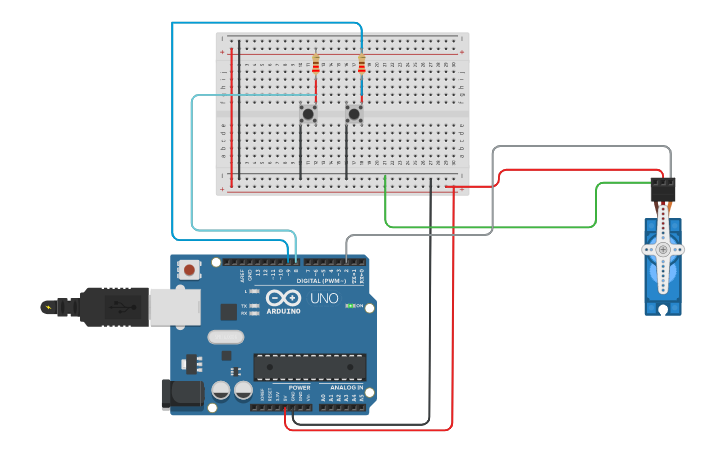 Circuit design Ejercicio 2 Servomotor controlado por dos pulsadores ...