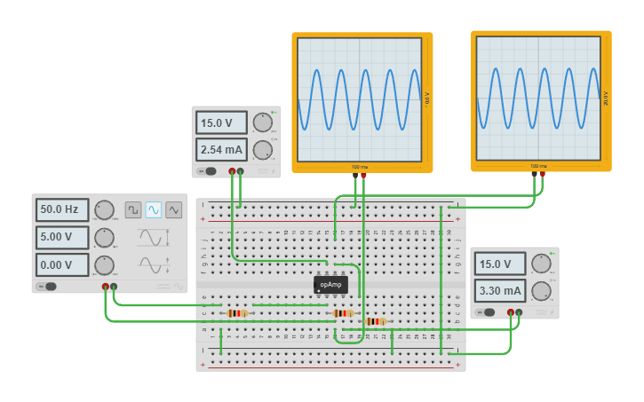 Circuit design Rangkaian Closed Loop Non-Inverting Op-Amp - Tinkercad