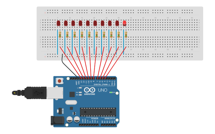 Circuit design LED Chase Effect | Tinkercad