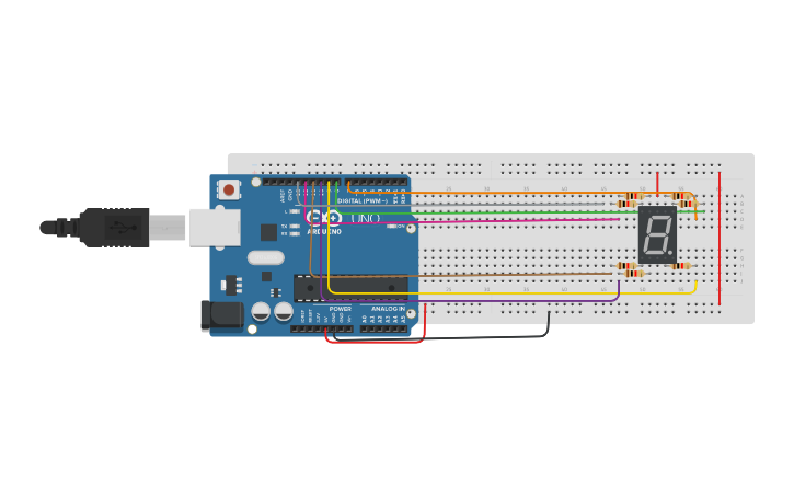 Circuit design segmento de 7 dígitos - Tinkercad