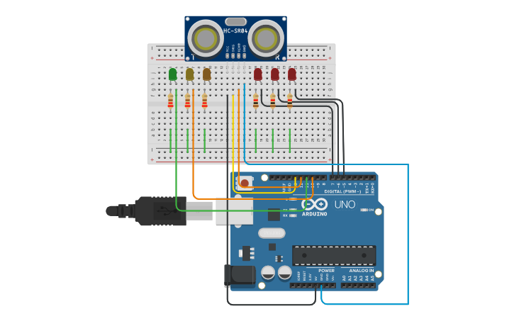 Circuit design Sensor infravermelho com semaforo - Tinkercad