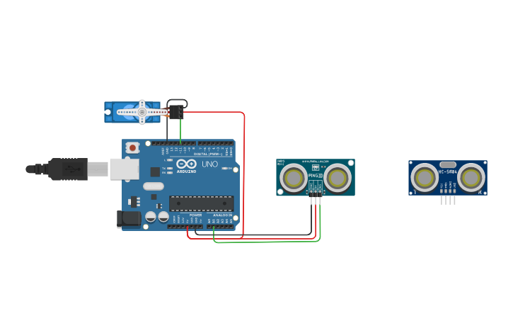 Circuit design Servo and Ultrasound Arduino | Tinkercad