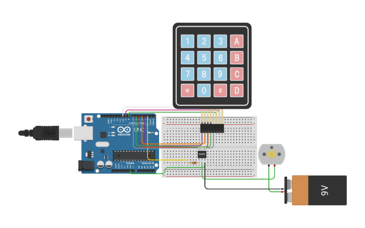 Circuit design Interfacing keypad with Dc motor - Tinkercad