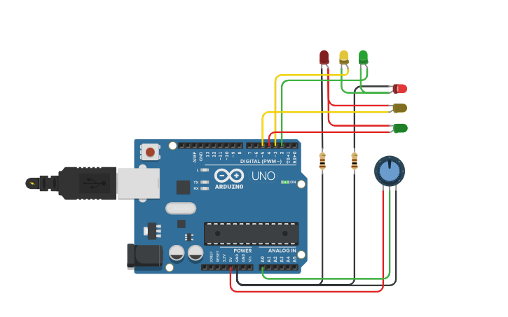 Circuit design Traffic Lights with Arduino Uno - Tinkercad