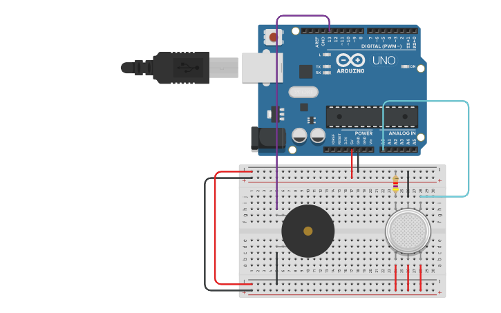 Circuit design Sensor de Gas | Tinkercad