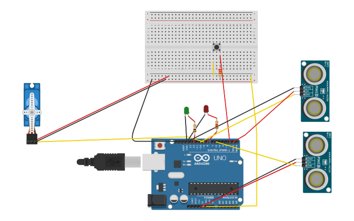 Circuit design Copy of Servo with push button | Tinkercad