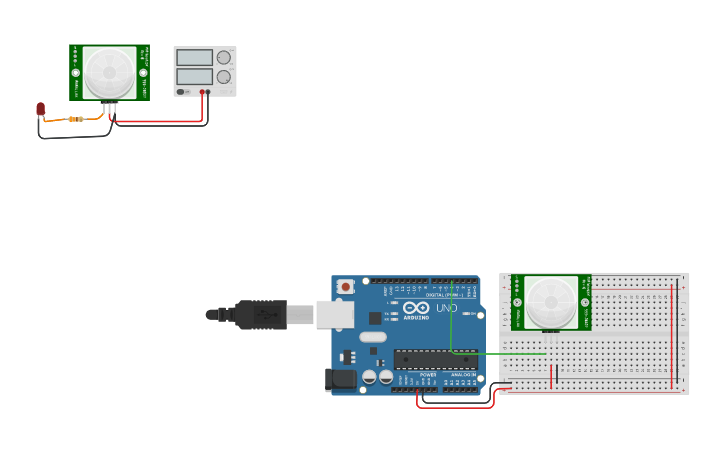 Circuit design Sensor PIR Ej1 | Tinkercad