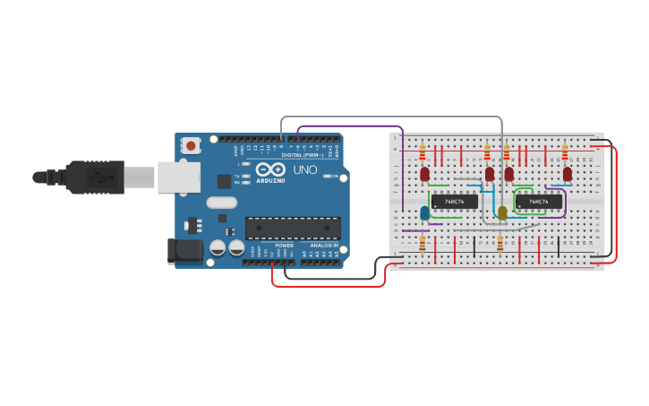 Circuit design Arduino 74HC74 - Tinkercad