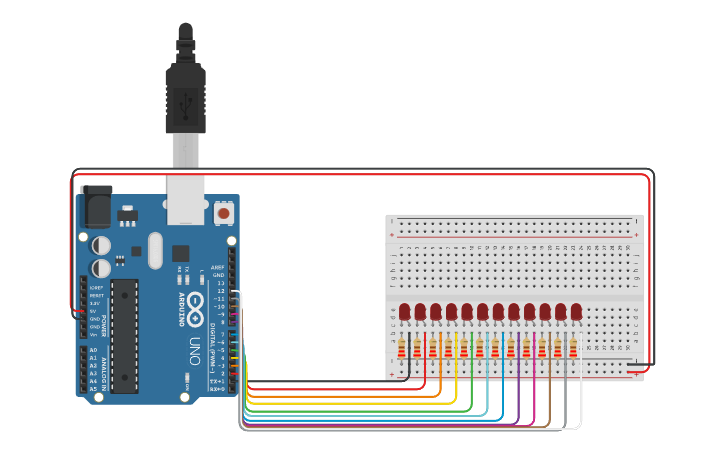 Circuit design DOLLOSO_Experiment1 - Knight Rider LED Pattern | Tinkercad