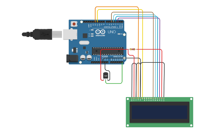 Circuit design temperature LM35 sensor with Arduino - Tinkercad