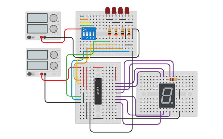 Circuit design 7-segment display - Tinkercad