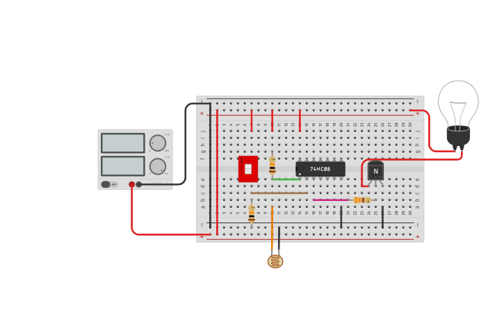 Circuit design Auto ON OFF Light circuit | Tinkercad