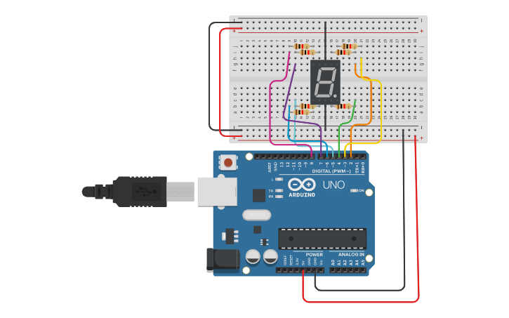 Circuit design countdown timer 9~0 - Tinkercad