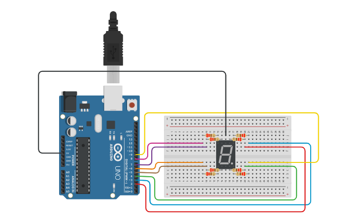 Circuit design 7 Segment LED Display - Tinkercad