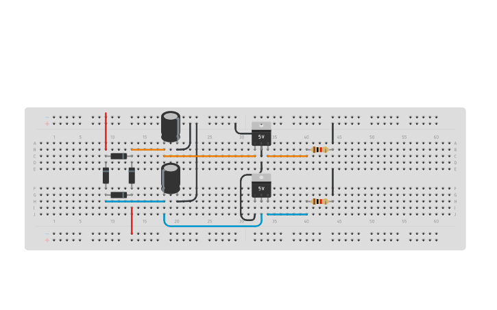 Circuit design 7805 7905 - Tinkercad