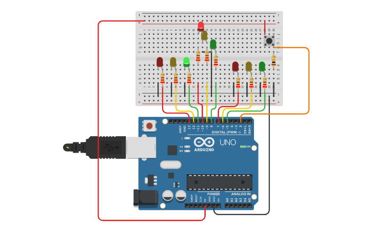 Circuit design cruce semaforo con peaton y pulsante - Tinkercad