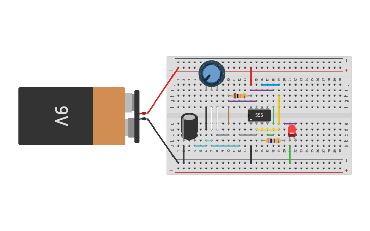 Circuit design LED intermitente con 555 - Tinkercad