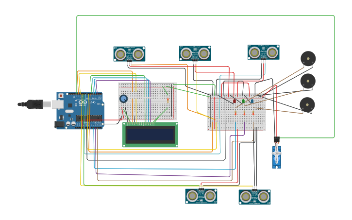Circuit design Smart car parking project - Tinkercad