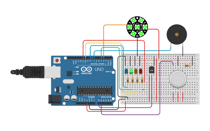 Circuit design Fire detection - Tinkercad