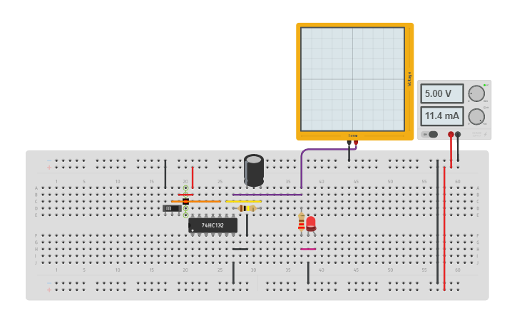 Circuit design Oscillation circuit(74HC132) - Tinkercad