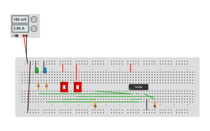 Circuit design RS flip-flop using 74hc02 IC | Tinkercad