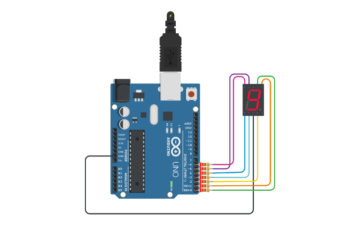 Circuit design DISPLAY 7 SEGMENTOS - Tinkercad