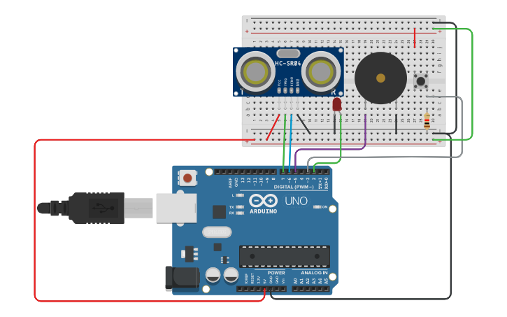 Circuit design Ultrasonic Distance Sensor with Piezo Buzzer - Tinkercad
