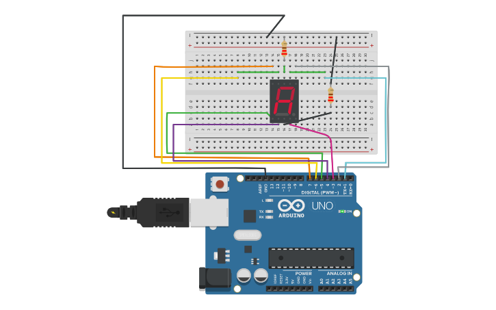 Circuit design Display 7 segmentos nombre dAnieL - Tinkercad