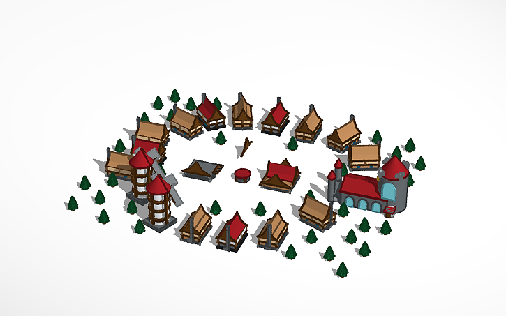 3D design Medieval Town - Tinkercad