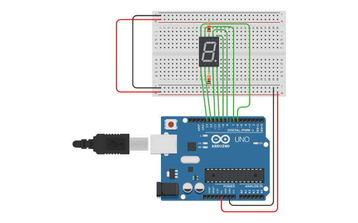 Circuit design Seven Segment Display - Tinkercad