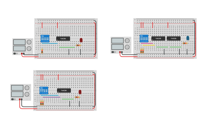 Circuit design NOT/XOR/XNOR - Tinkercad