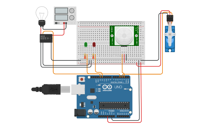 Circuit design Project Arduino Sensor gerak PIR - Tinkercad