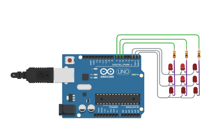 Circuit design 3x3-LED-Matrix - Tinkercad