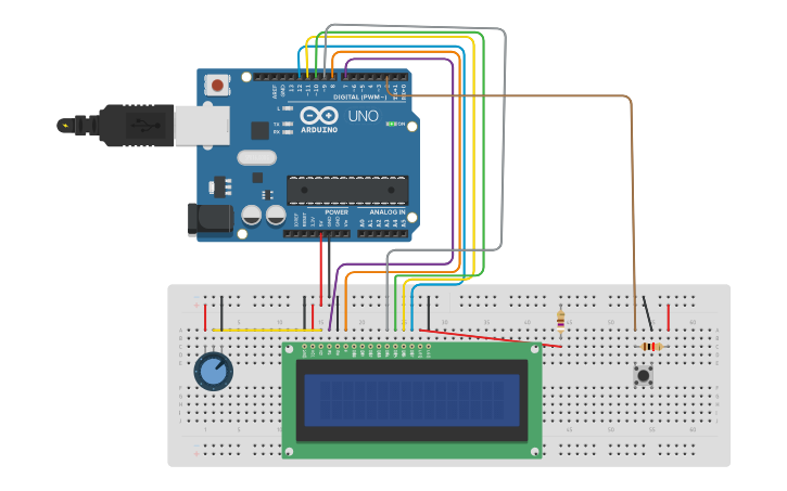 Circuit design Arduino stopwatch with LCD - Tinkercad