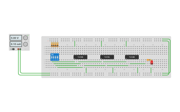 Circuit design Comparador 4 bits - Tinkercad